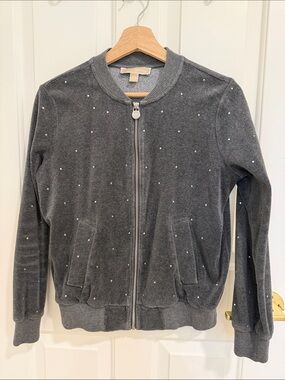 MICHAEL Michael Kors Charcoal Gray Zip-Up Bomber Jacket with Studs